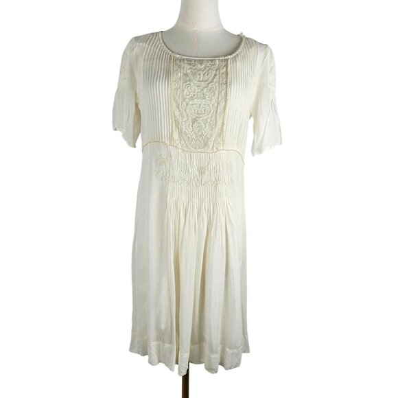 Sundance White Embroidered Dress XS Cream Boho Feminine Peasant NWOT - Picture 2 of 12